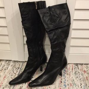 Nine West Pointed Toe Leather Heel Boots